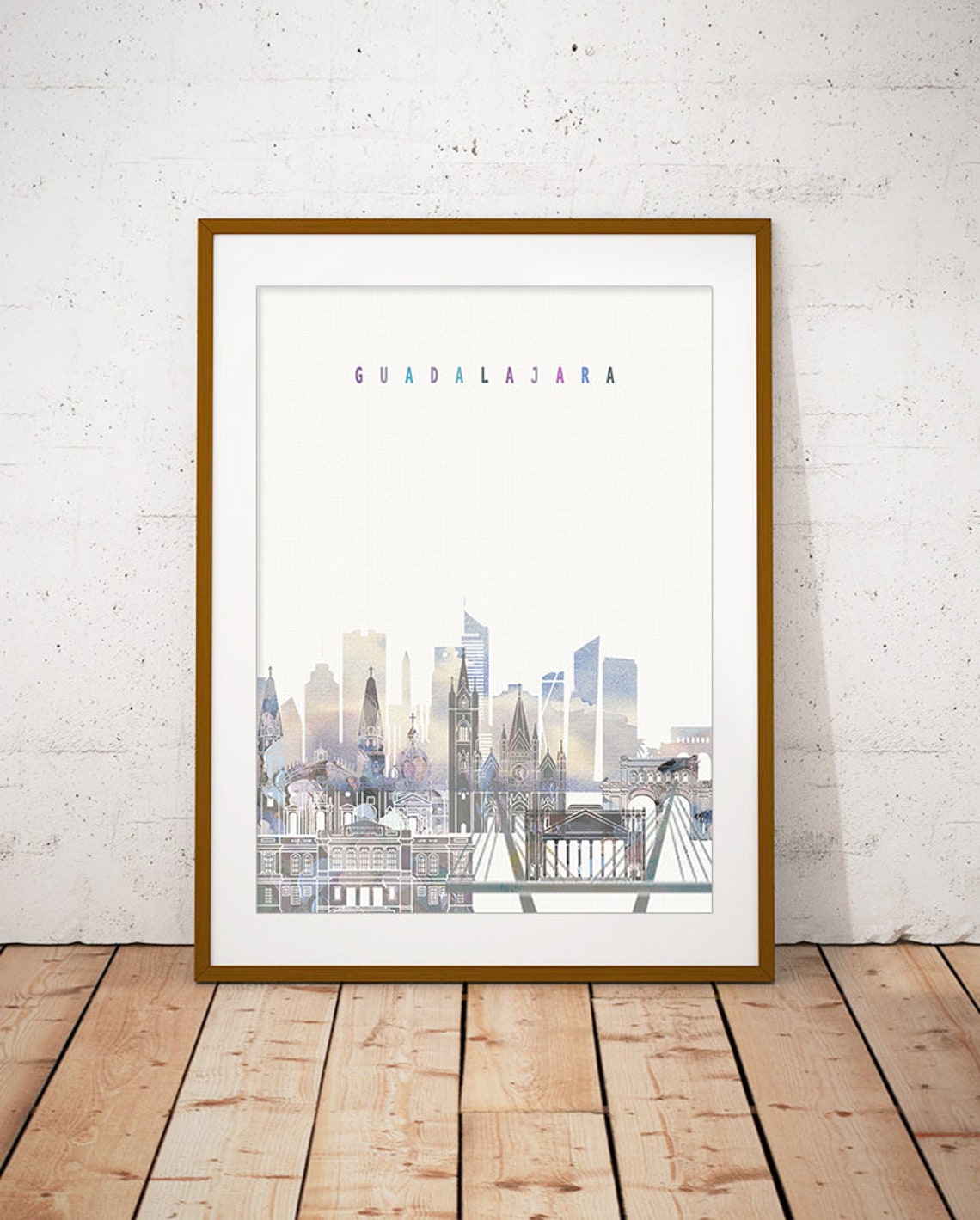 Guadalajara Skyline Soft Watercolor City Silhouette Art Poster