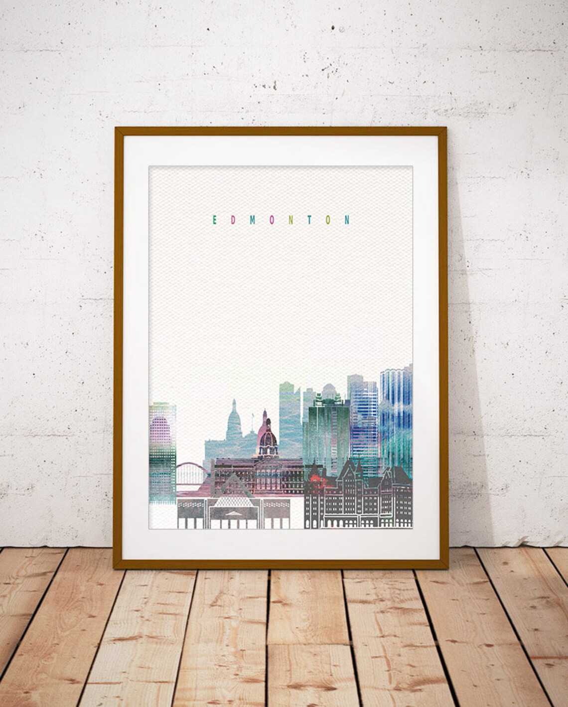 Edmonton Canada Watercolor Skyline Pastel Letter Modern Art Poster - Image 2