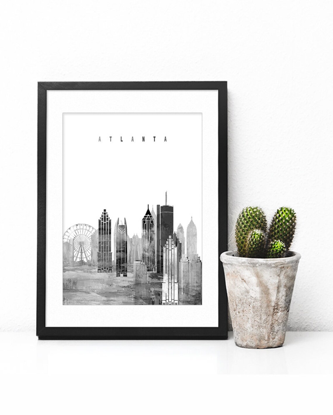 Atlanta Georgia Black White Ferris Wheel Skyline Art Modern Home Decor Poster - Image 2
