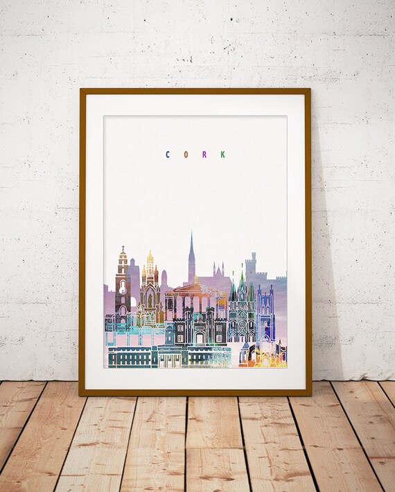Cork Watercolor City Skyline Ireland Print Home Decor Gift Modern