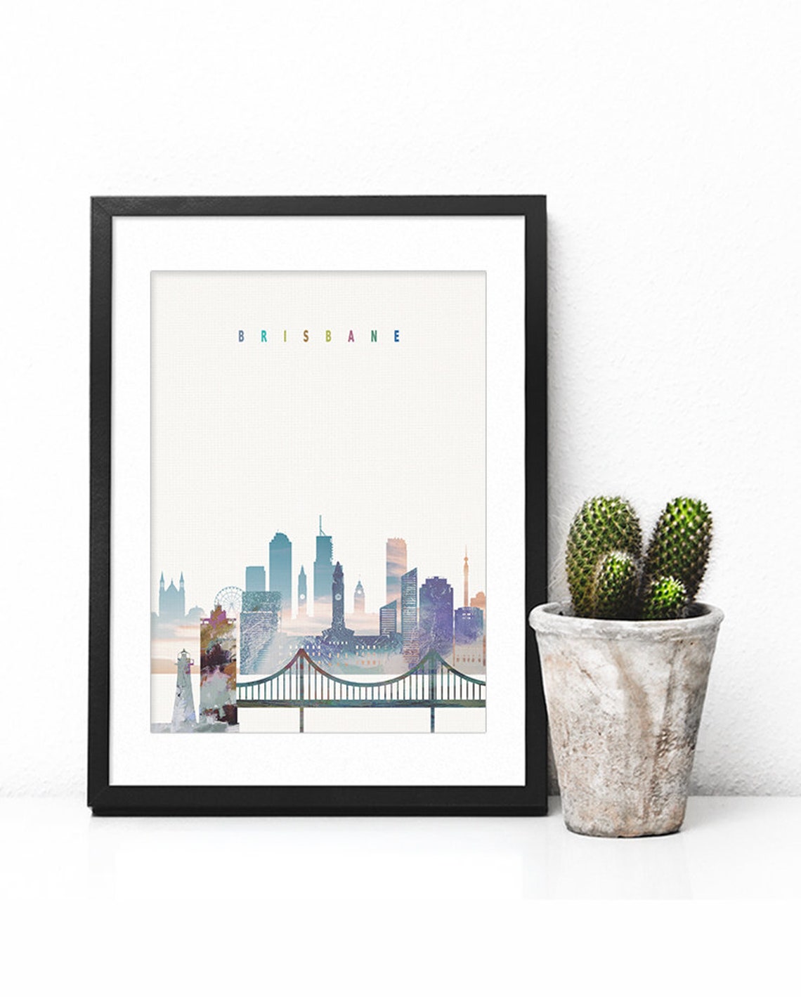 Brisbane Watercolor City Skyline Australia Print Home Decor Gift - Image 2