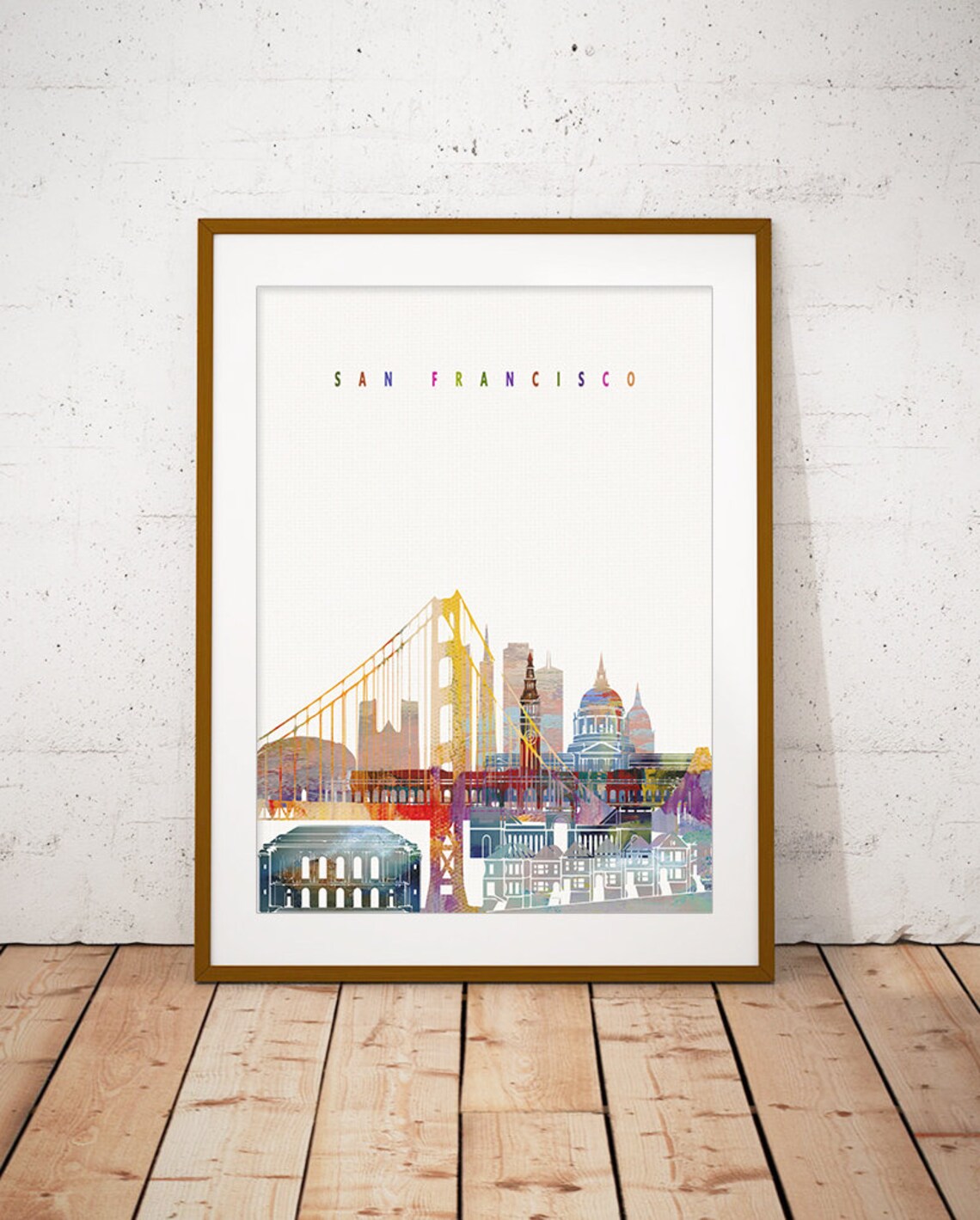 San Francisco Golden Gate Bridge Watercolor Skyline Art Poster