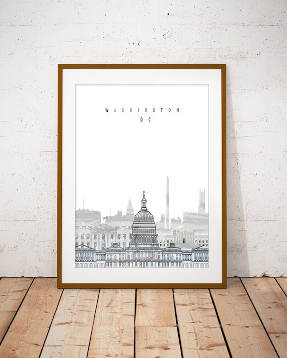 Washington DC Skyline Black And White Capitol Watercolor Art Poster