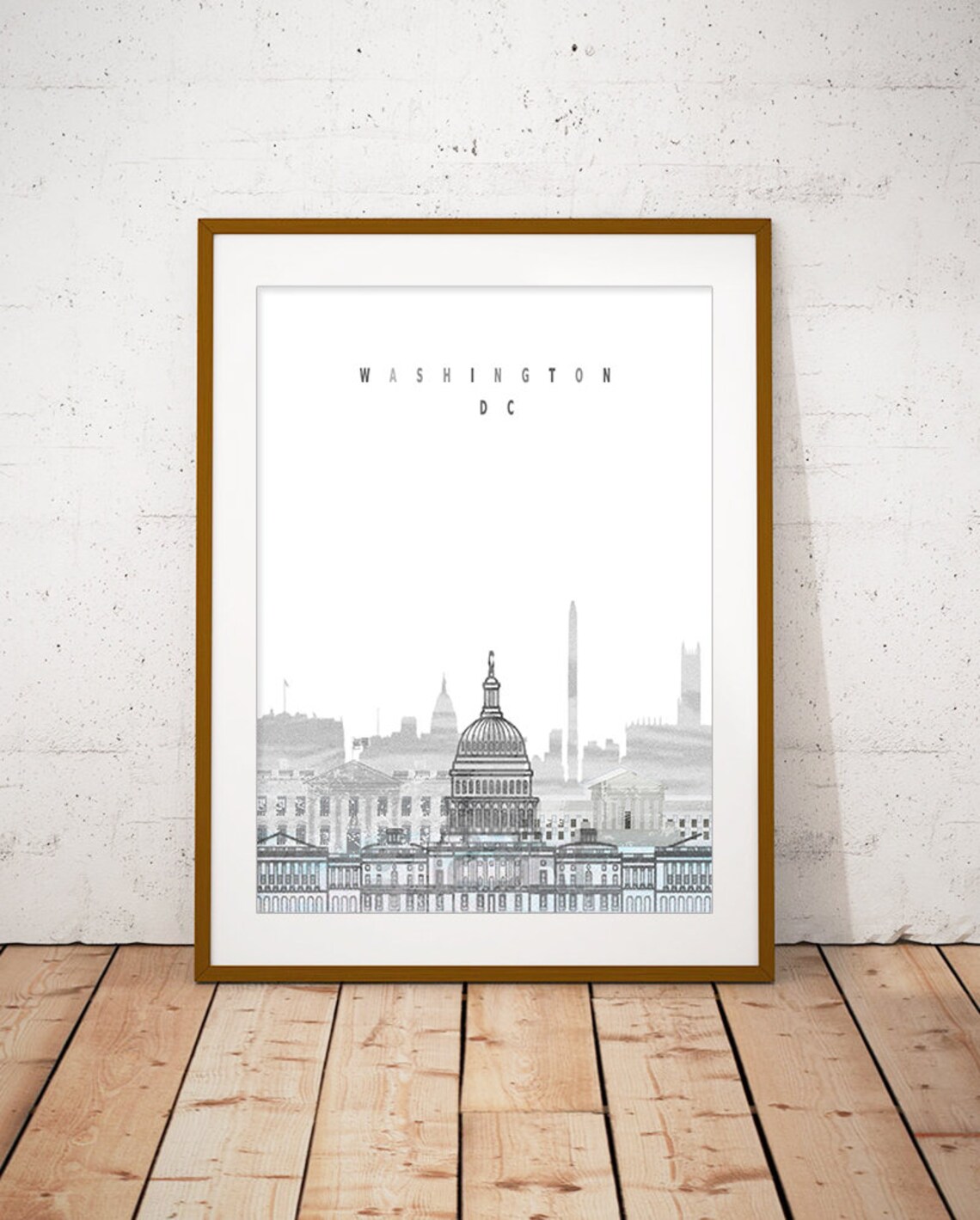 Washington DC Skyline Black And White Capitol Watercolor Art Poster