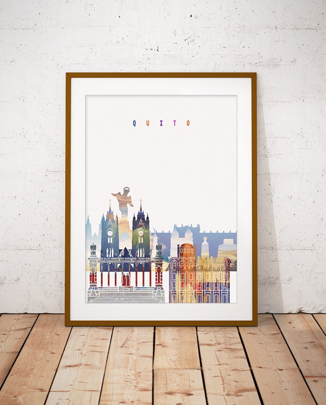 Quito Watercolor City Skyline Ecuador Print Home Decor Gift Modern