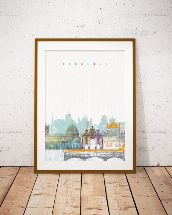 Florence Italy Watercolor Skyline Duomo Bridge Pastel Letter Poster