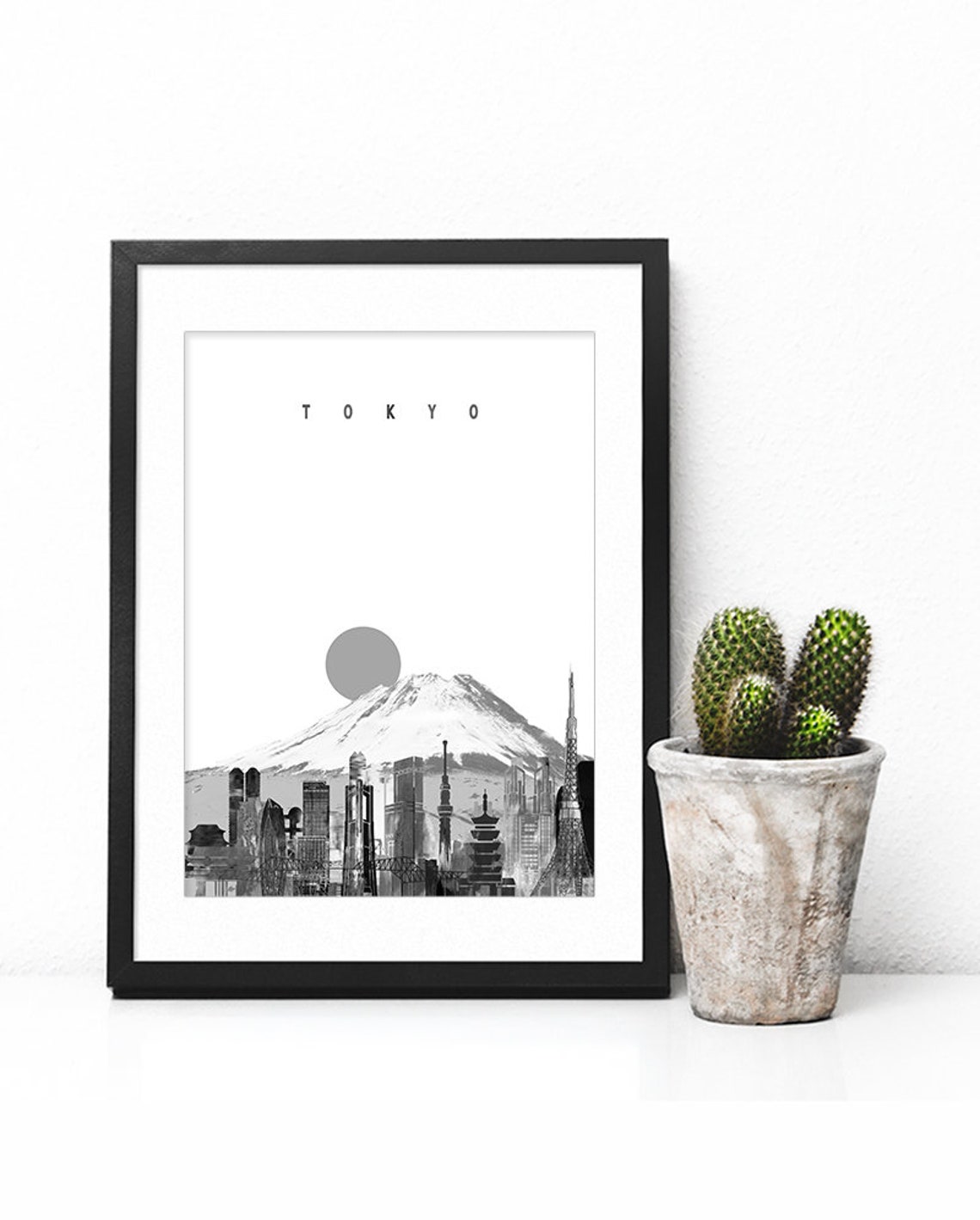 Tokyo Monochrome Skyline Mt Fuji Sun Modern Home Decor Poster - Image 3