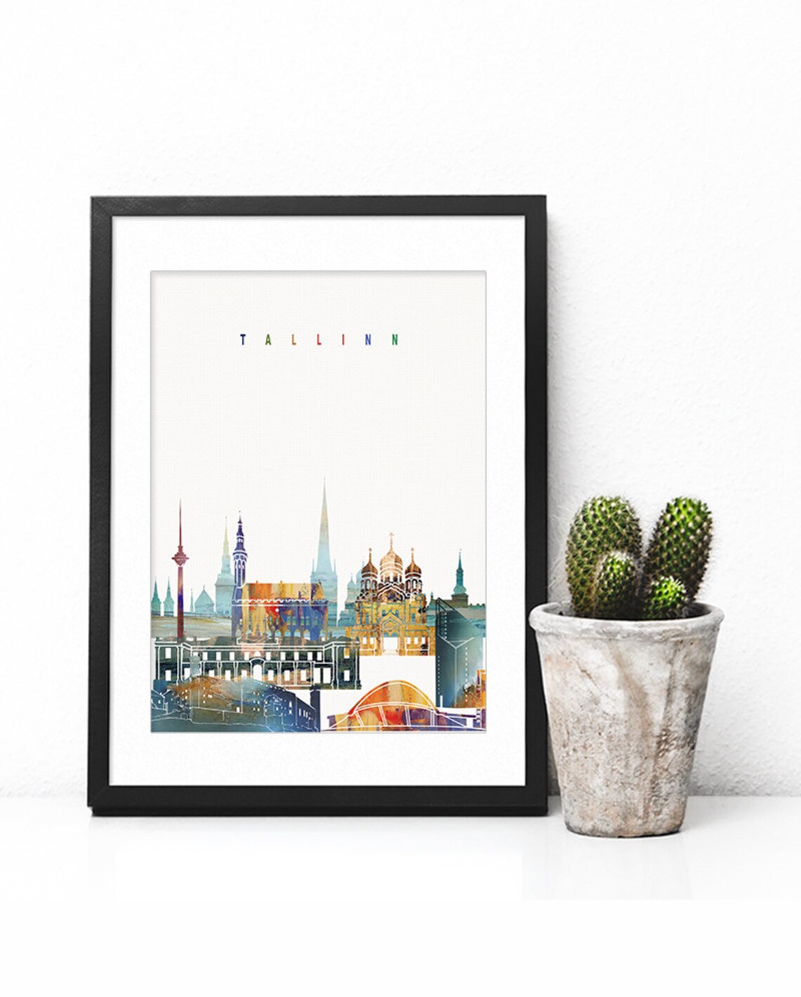 Tallinn Estonia Colorful Watercolor City Landmarks Art Poster - Image 2
