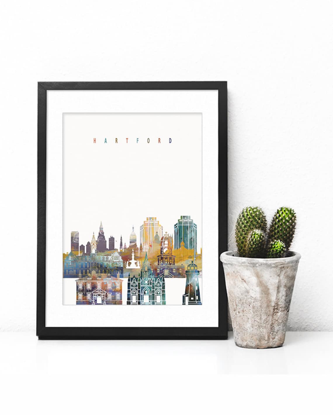 Hartford Skyline Vibrant Watercolor City Buildings Art Poster - Image 2