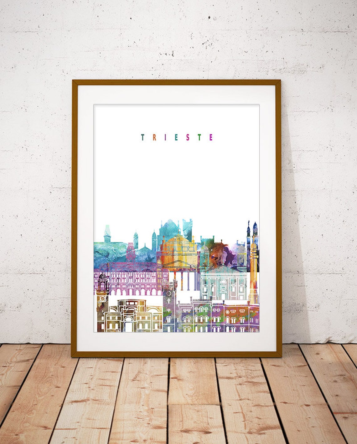 Trieste Watercolor City Skyline Italy Print Home Decor Modern Gift