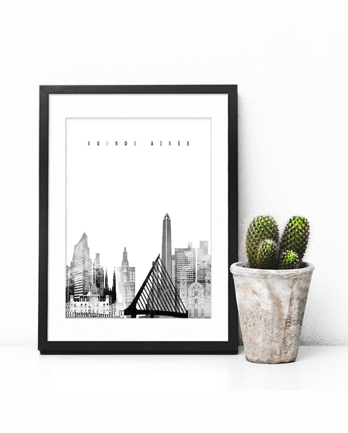 Buenos Aires Skyline Black And White City Silhouette Art Poster - Image 2