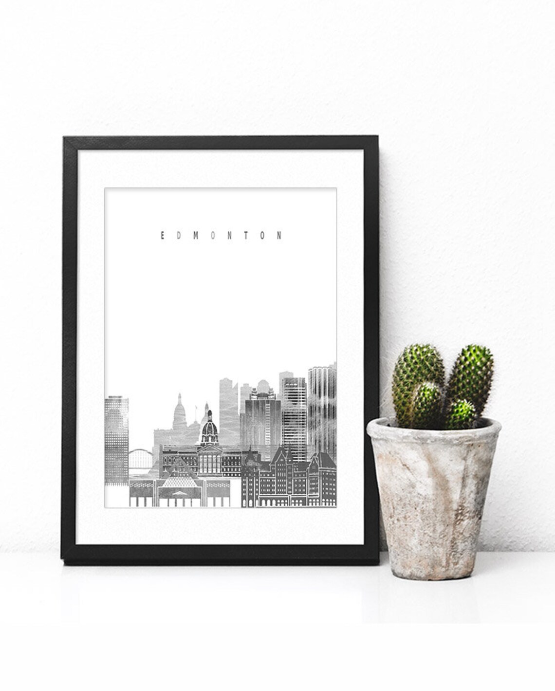 Edmonton Canada Black and White Watercolor Skyline Poster Art - Image 2
