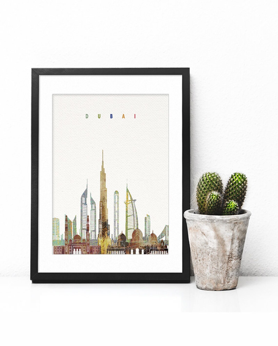 Dubai UAE Golden Modern Watercolor City Skyline Skyscrapers Poster - Image 2
