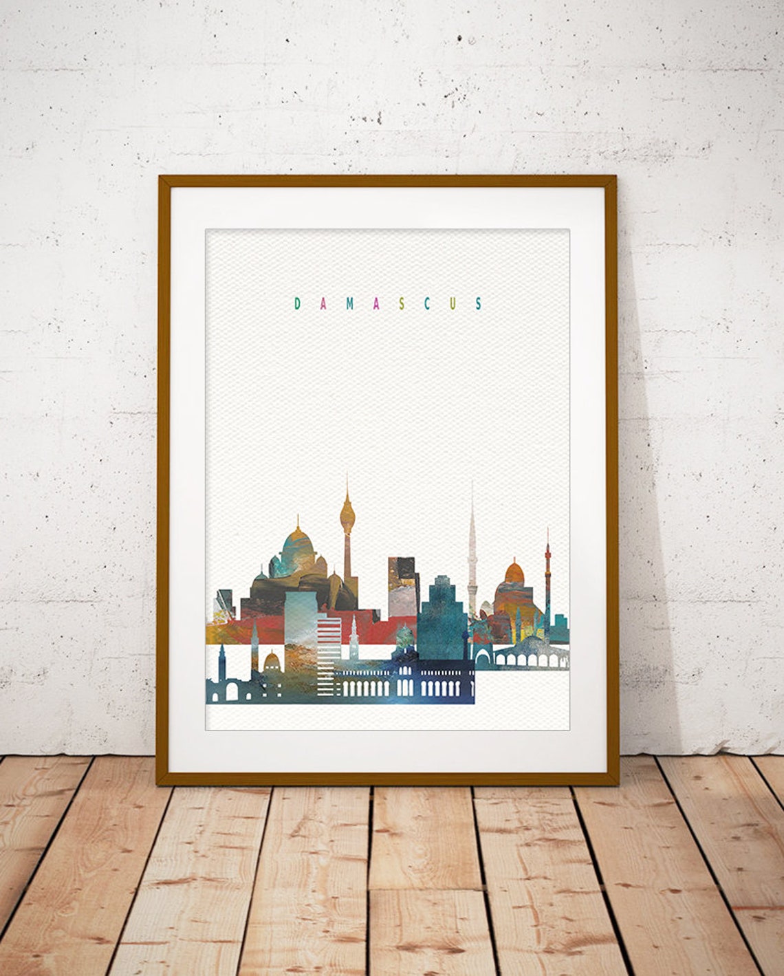 Damascus Watercolor Skyline Domes Minarets Modern Decor Poster - Image 3