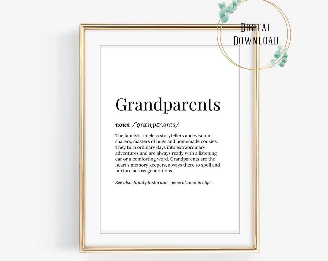 Grandparents Definition Dictionary Typography Style Gift Poster