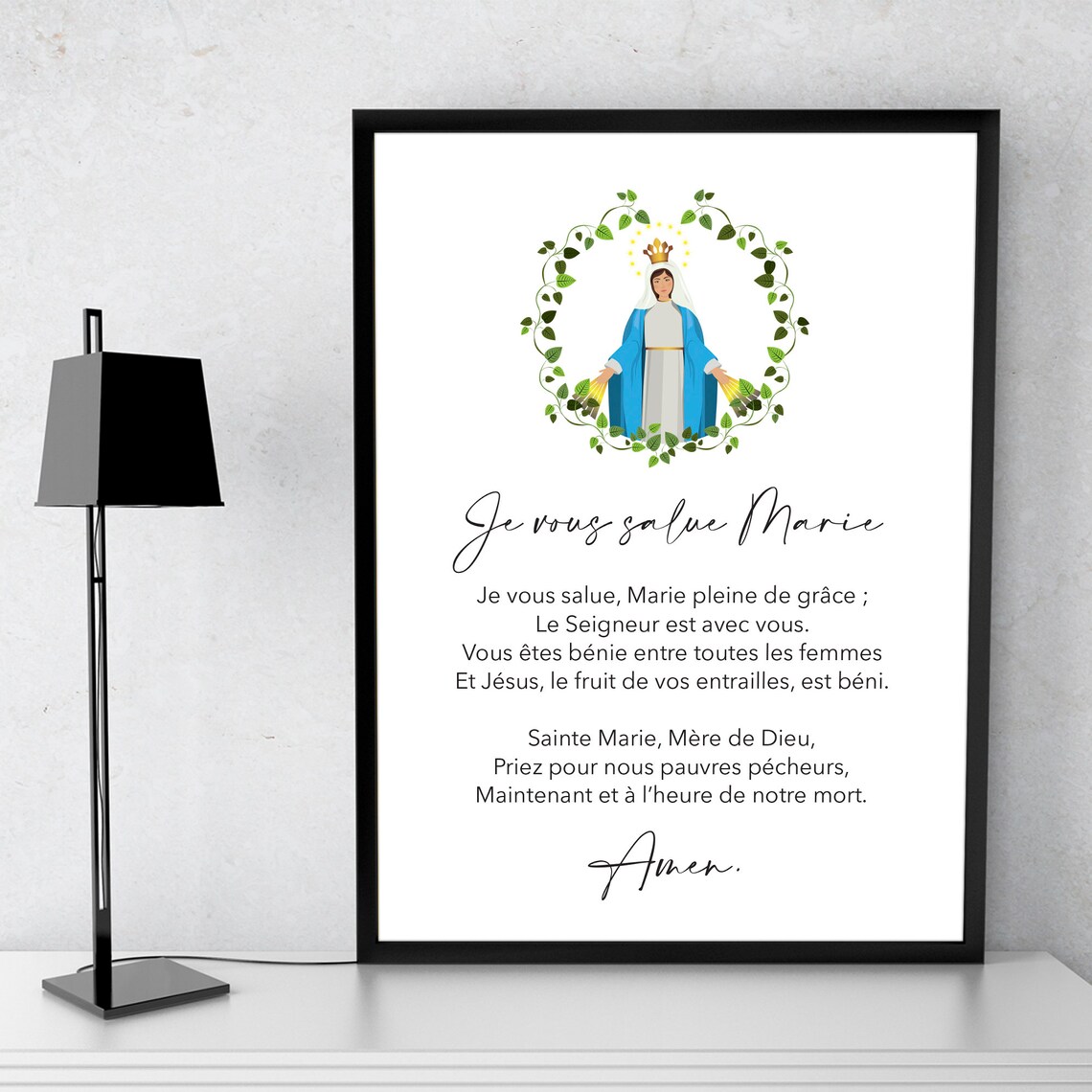 Hail Mary French Prayer Christian Art Print - Image 3
