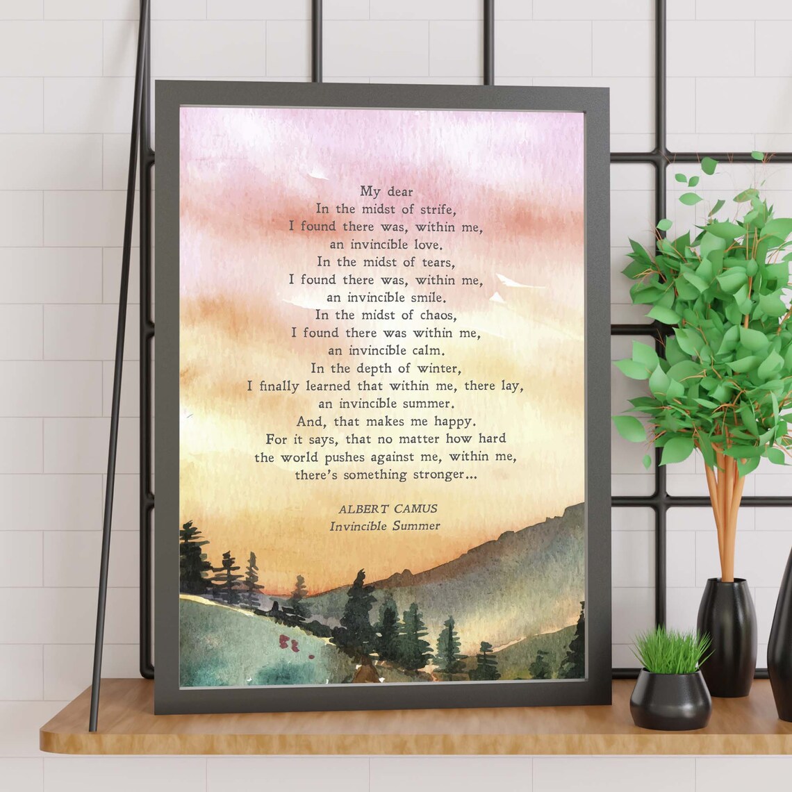 Invincible Summer, Albert Camus Minimalist Quote Print