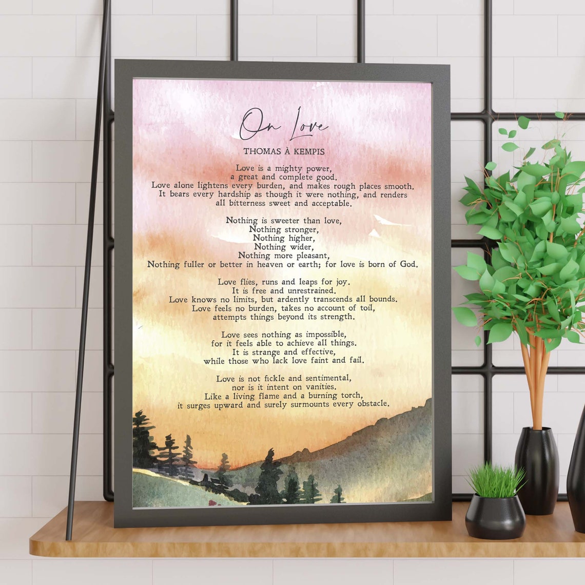 Thomas A Kempis On Love Poem Watercolor Sunset Devotional Print - Image 2