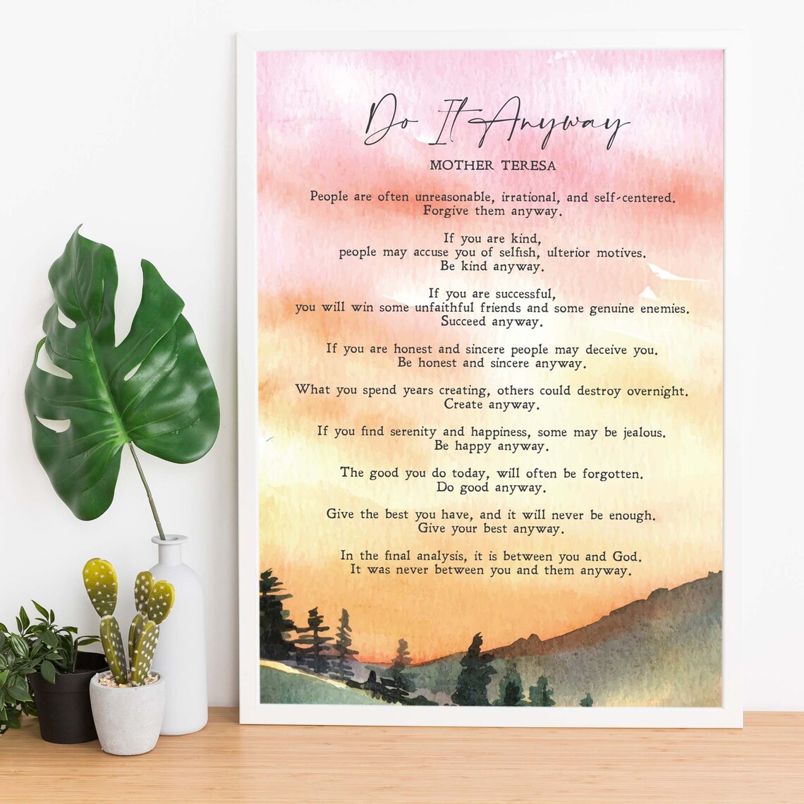 Mother Teresa Do It Anyway Minimalist Quote Art Print - Image 2