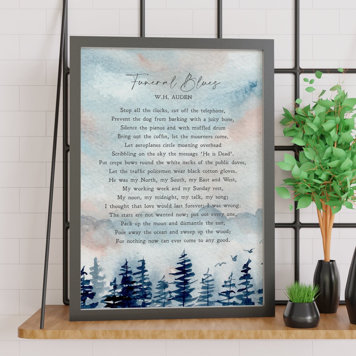 Funeral Blues by W. H. Auden, Watercolor Art Print