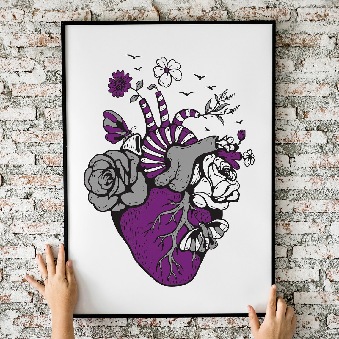 Asexual Pride Heart Asexual Flag Lgbtq Poster Asexual Equality Gift Print Wall Art Instant