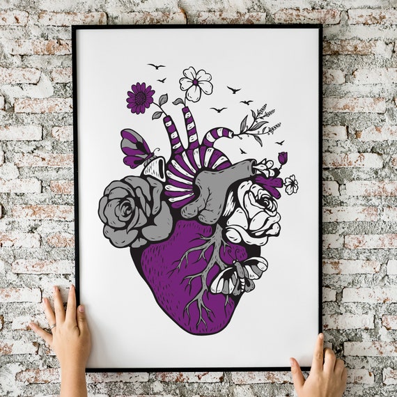 Asexual Pride Heart Asexual Flag Lgbtq Poster Asexual Equality Gift Print Wall Art Instant