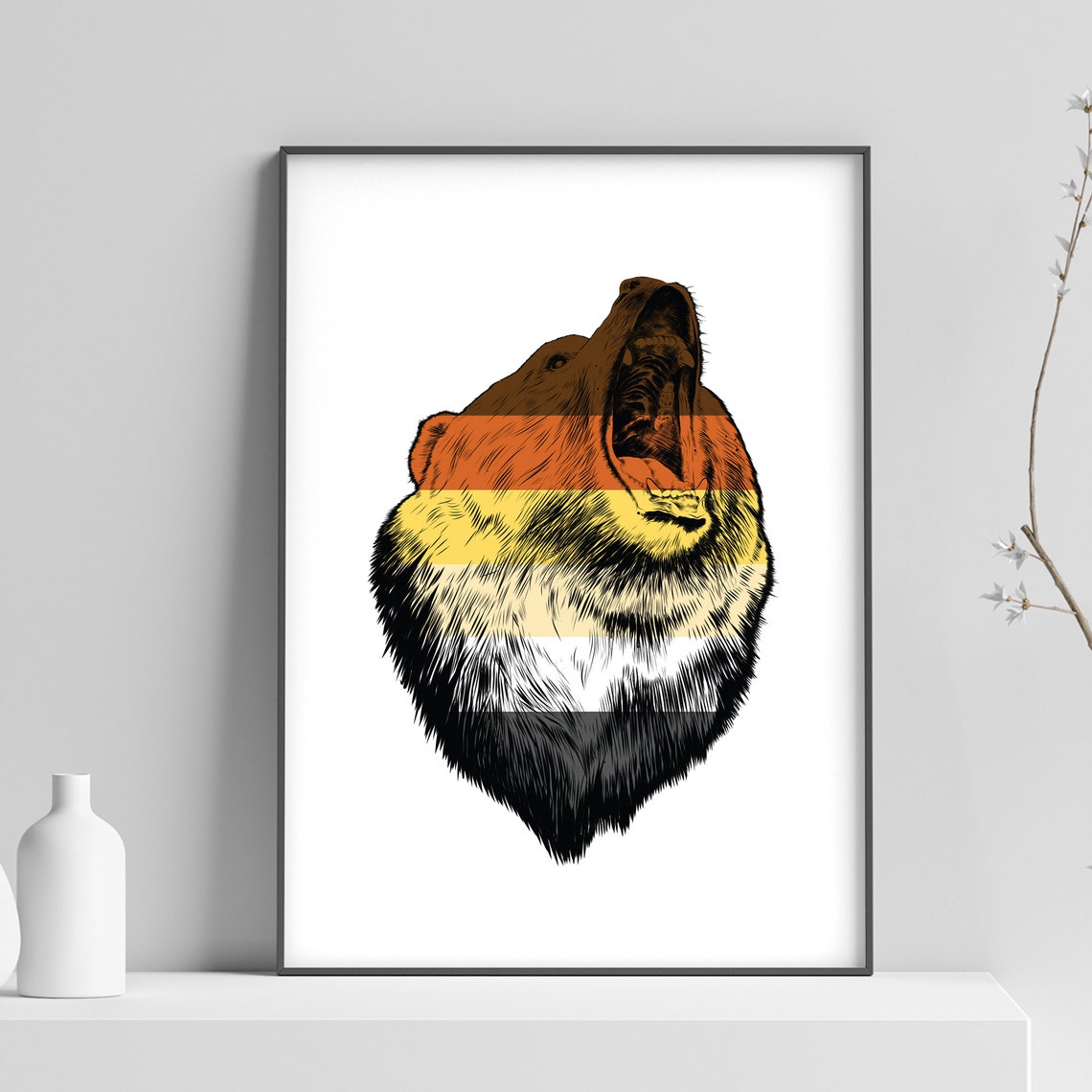 Bear Pride Flag Roaring Bear Graphic LGBTQ Community Art Print - Image 2