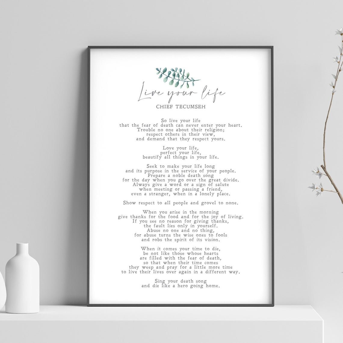 Live Your Life, Chief Tecumseh Minimalist Quote Art Print