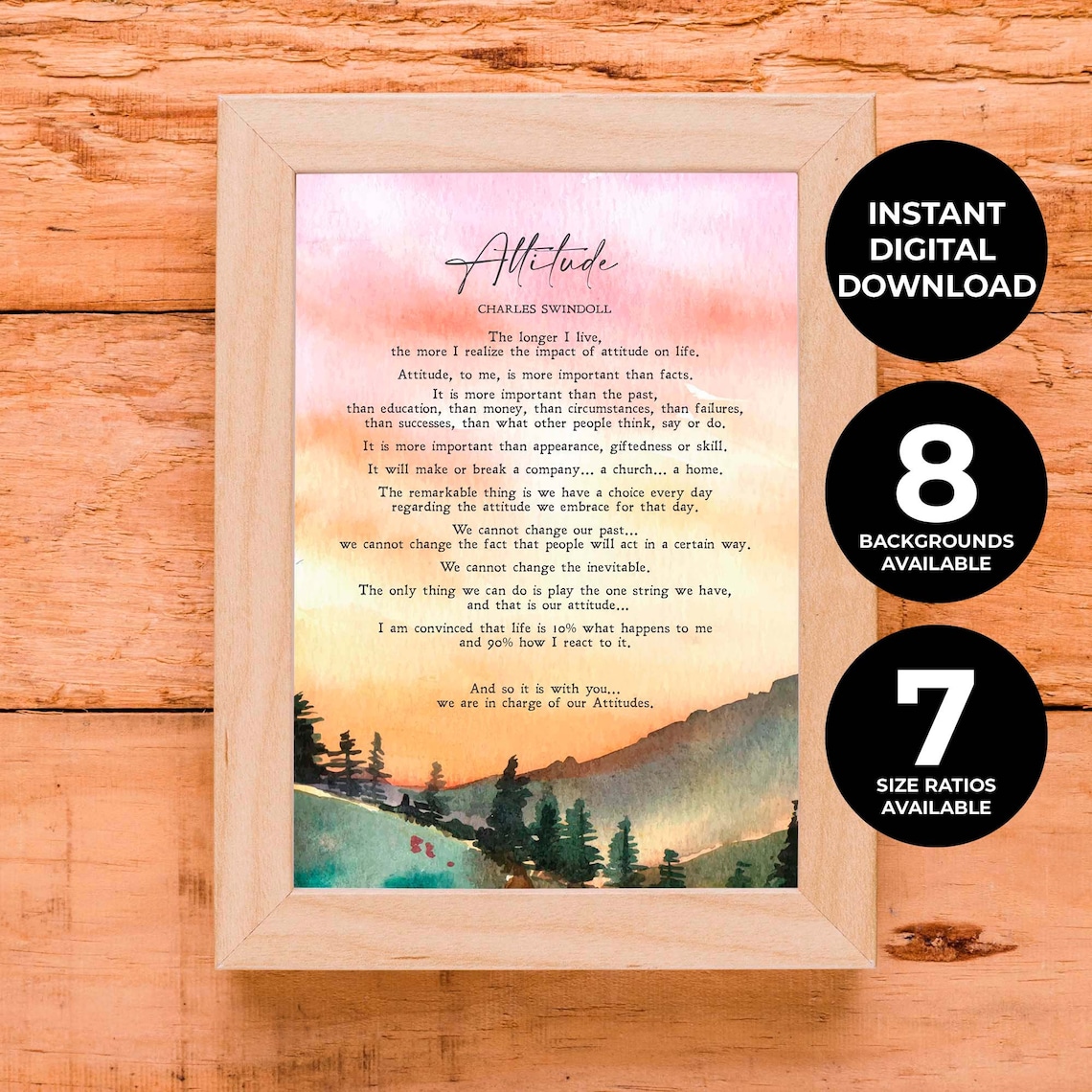 Charles Swindoll Attitude Advice, Motivational Art Print