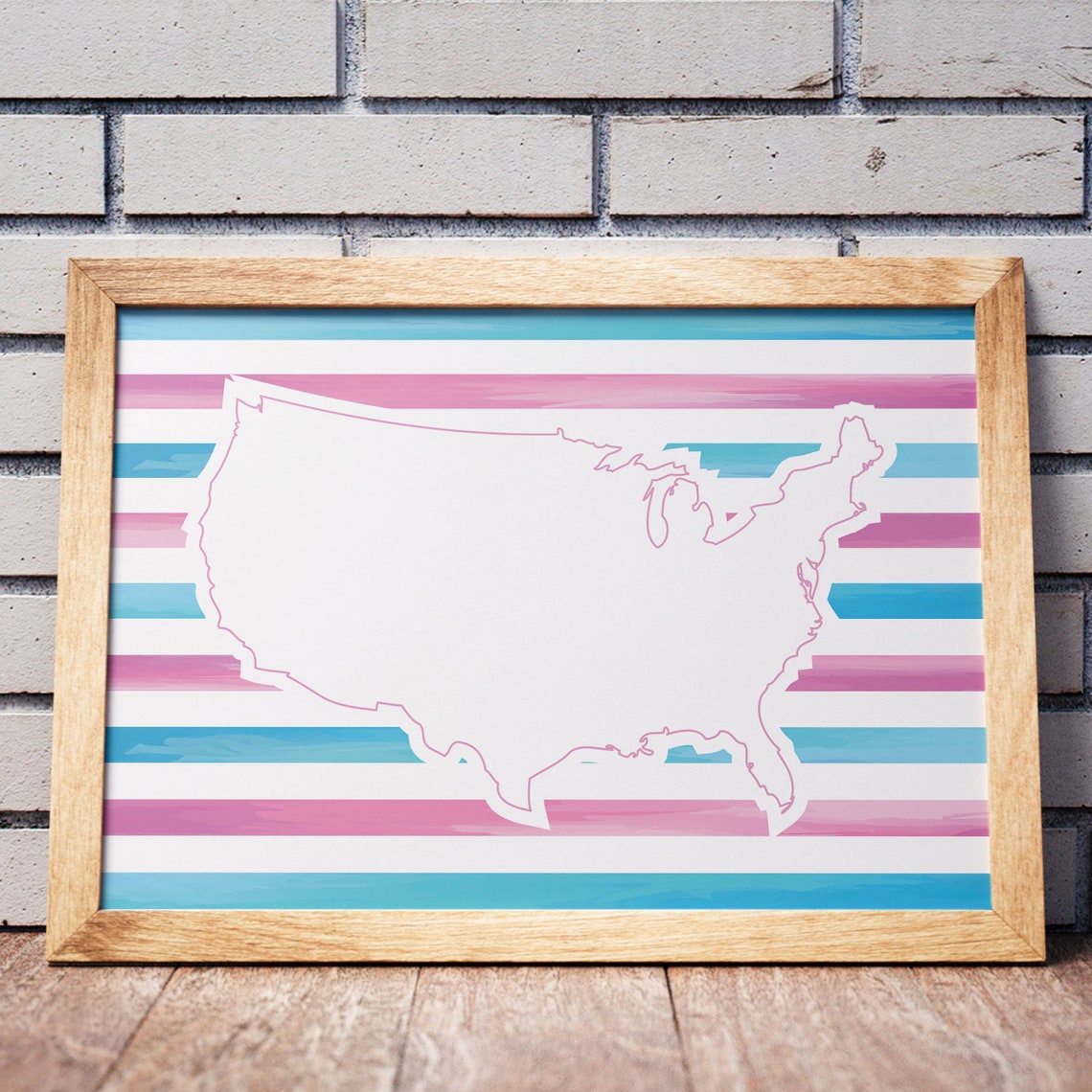 Transgender Pride Flag United States Map LGBTQ Watercolor Poster - Image 2