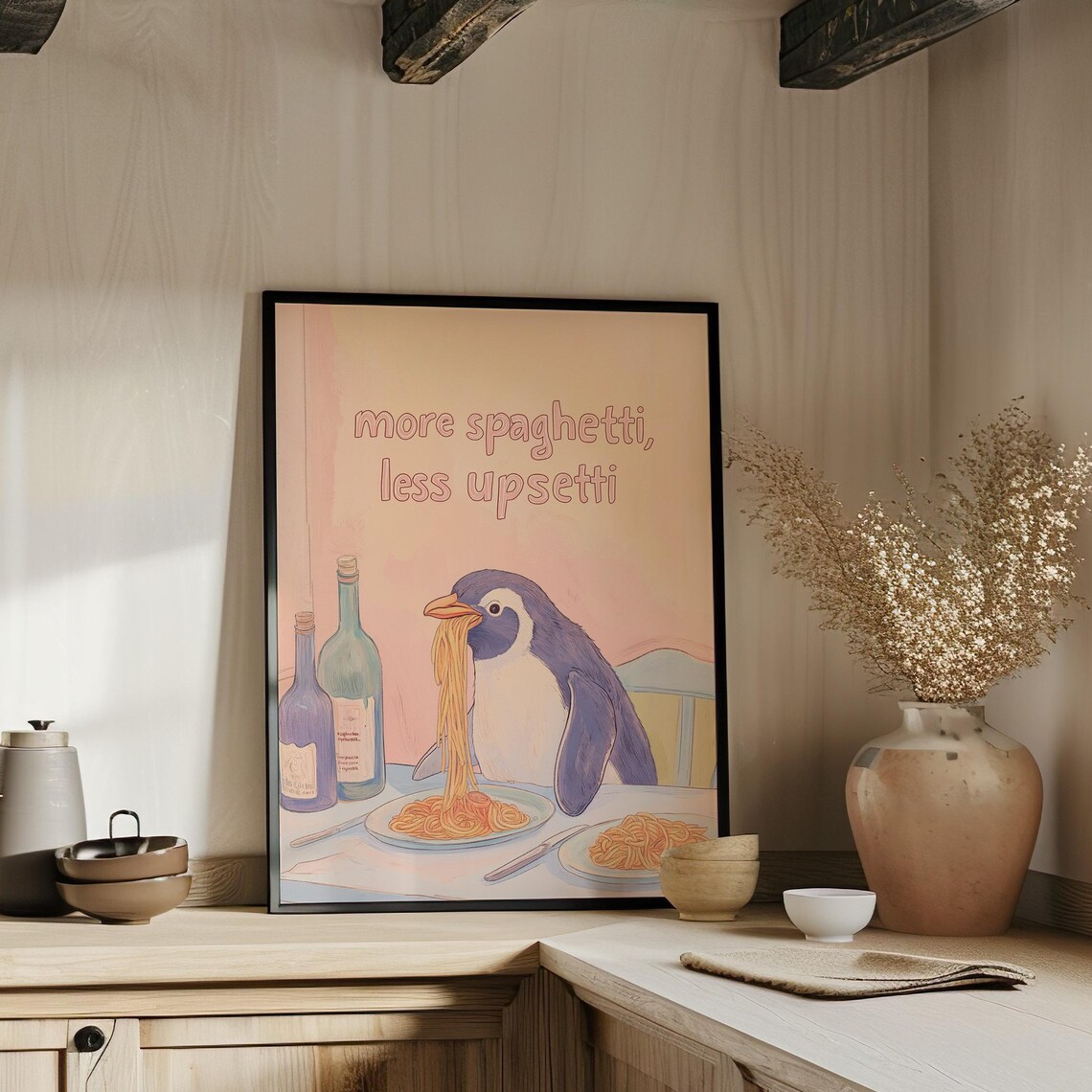 Funny Penguin More Spaghetti Less Upsetti Poster