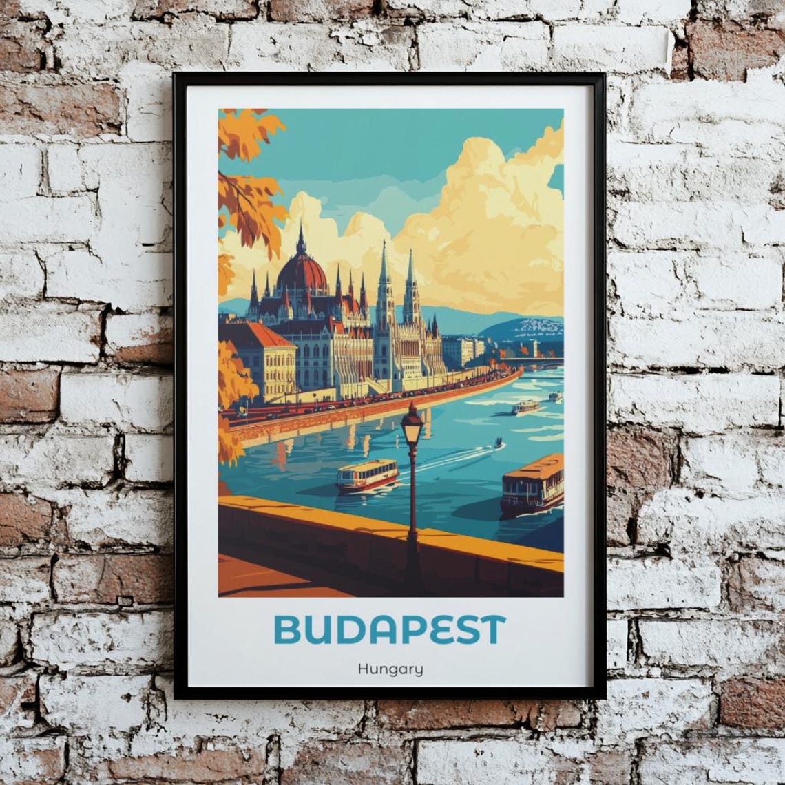 Budapest Hungary Parliament Danube River Minimalist Retro Poster