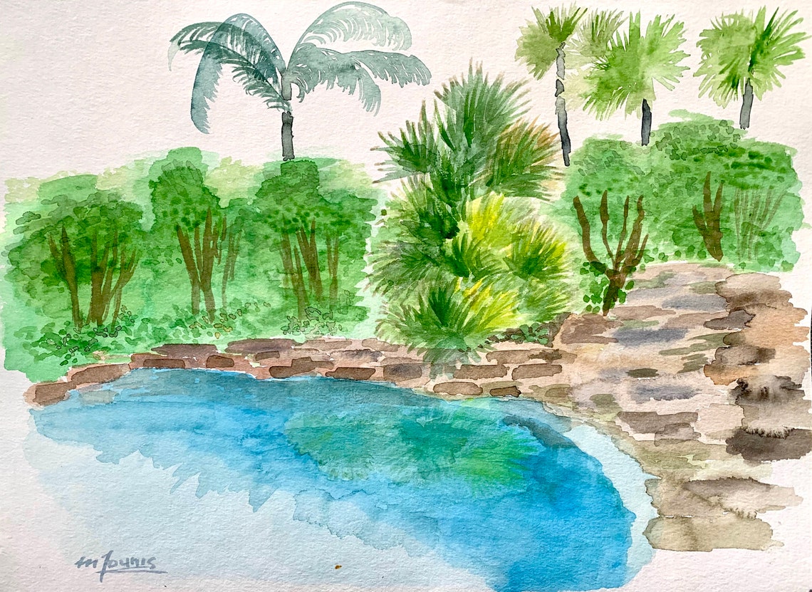 Florida Wall Art Print Tropical Painting Landscape Palm Tree Original Painting Or Print Large Wall Art Pool Artwork