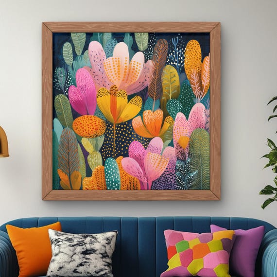 Abstract Desert Landscape Print Colorful Cactus Wall Art Modern Bohemian Decor Vibrant Botanical Painting Southwestern Home