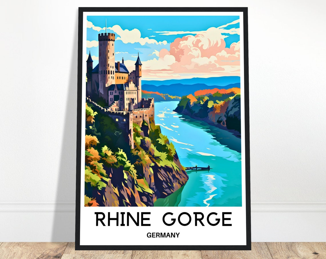 Rhine Gorge Germany Castle Above the River Travel Art Poster
