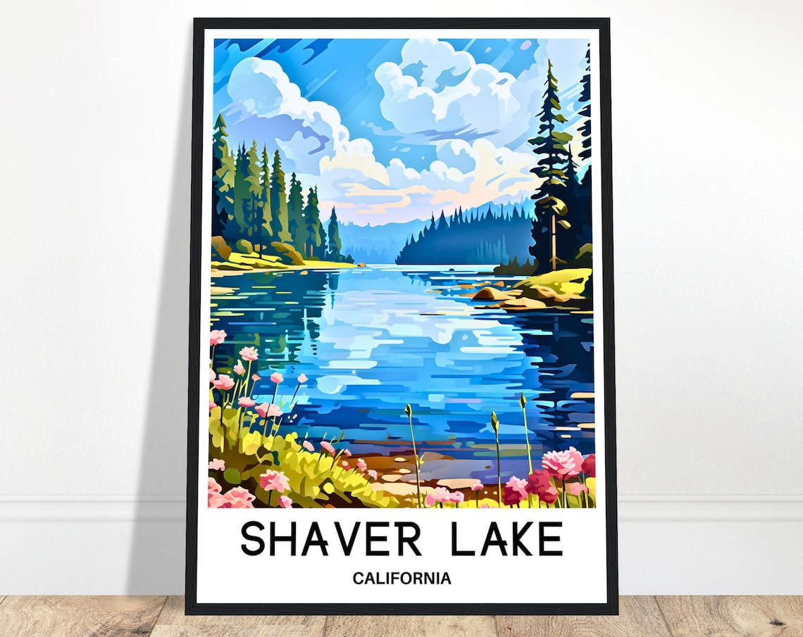 Shaver Lake California Sparkling Blue Lake Pines Retro Travel Poster