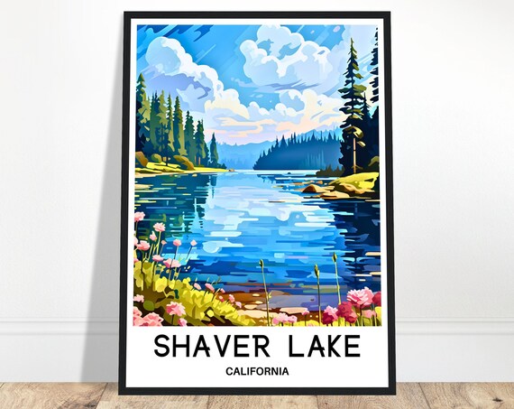 Shaver Lake Travel Print Poster Art Lover Gift Wall Hanging Illustration