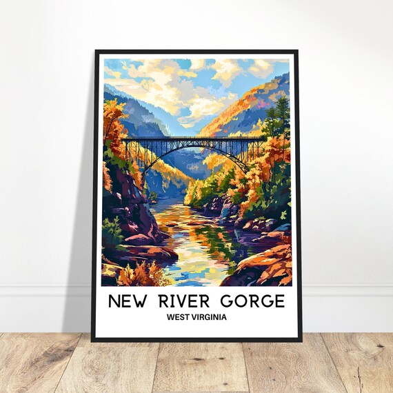New River Gorge National Park Travel Print Bridge Poster Art West Virginia Lover Gift Wall Illustration