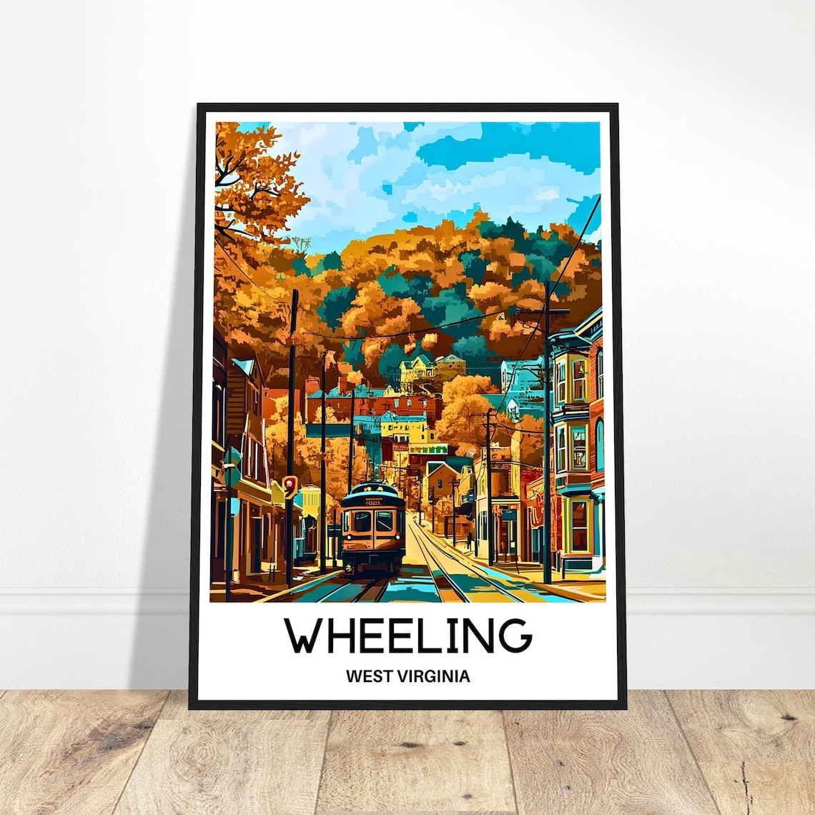 Wheeling West Virginia Autumn Vintage Trolley Street Travel Poster