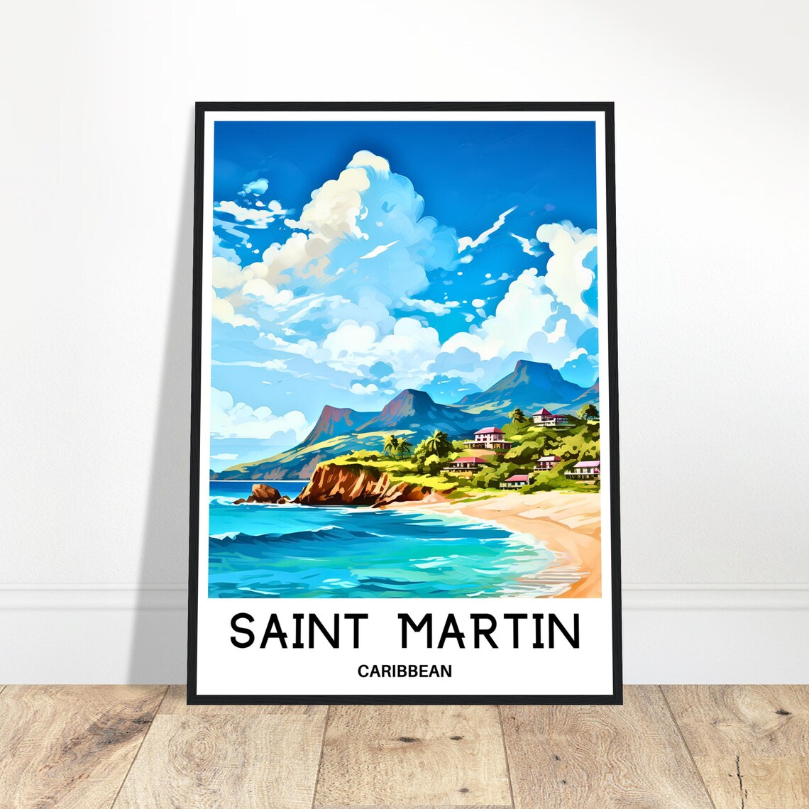 Saint Martin Watercolor Travel Poster, Caribbean Art