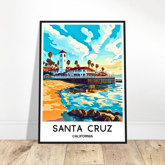 Santa Cruz Travel Print Poster Art Lover Gift Wall Hanging Home Office Desk Decor City Illustration