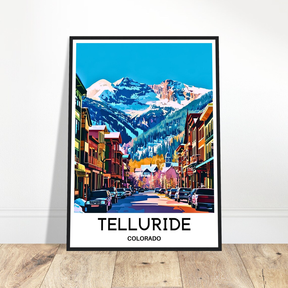 Telluride Colorado Main Street Winter Snow Mountain Travel Poster