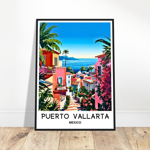 Puerto Vallarta Mexico Colorful Street Bougainvillea Bay View Poster