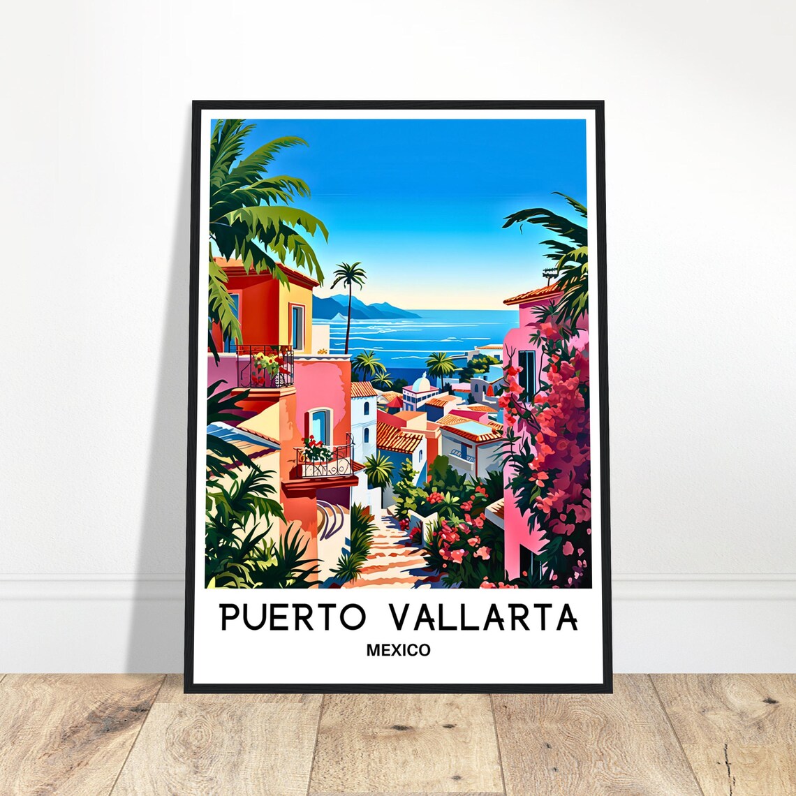 Puerto Vallarta Mexico Colorful Street Bougainvillea Bay View Poster