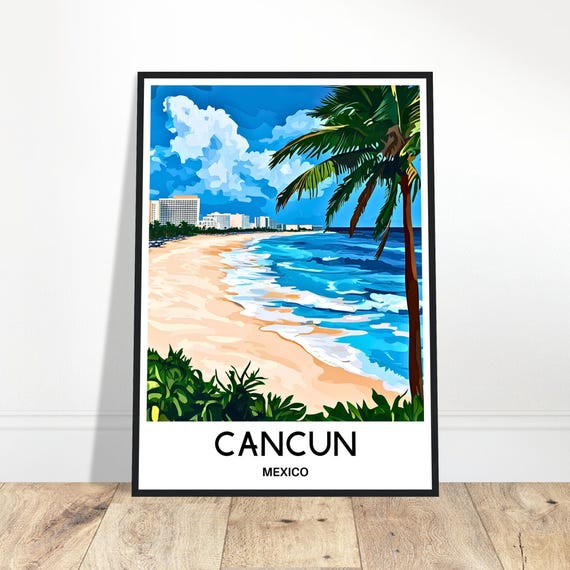 Cancun Travel Print Poster Mexican Art Mexico Lover Gift Wall Hanging City Illustration Home Office Room Desk Decor