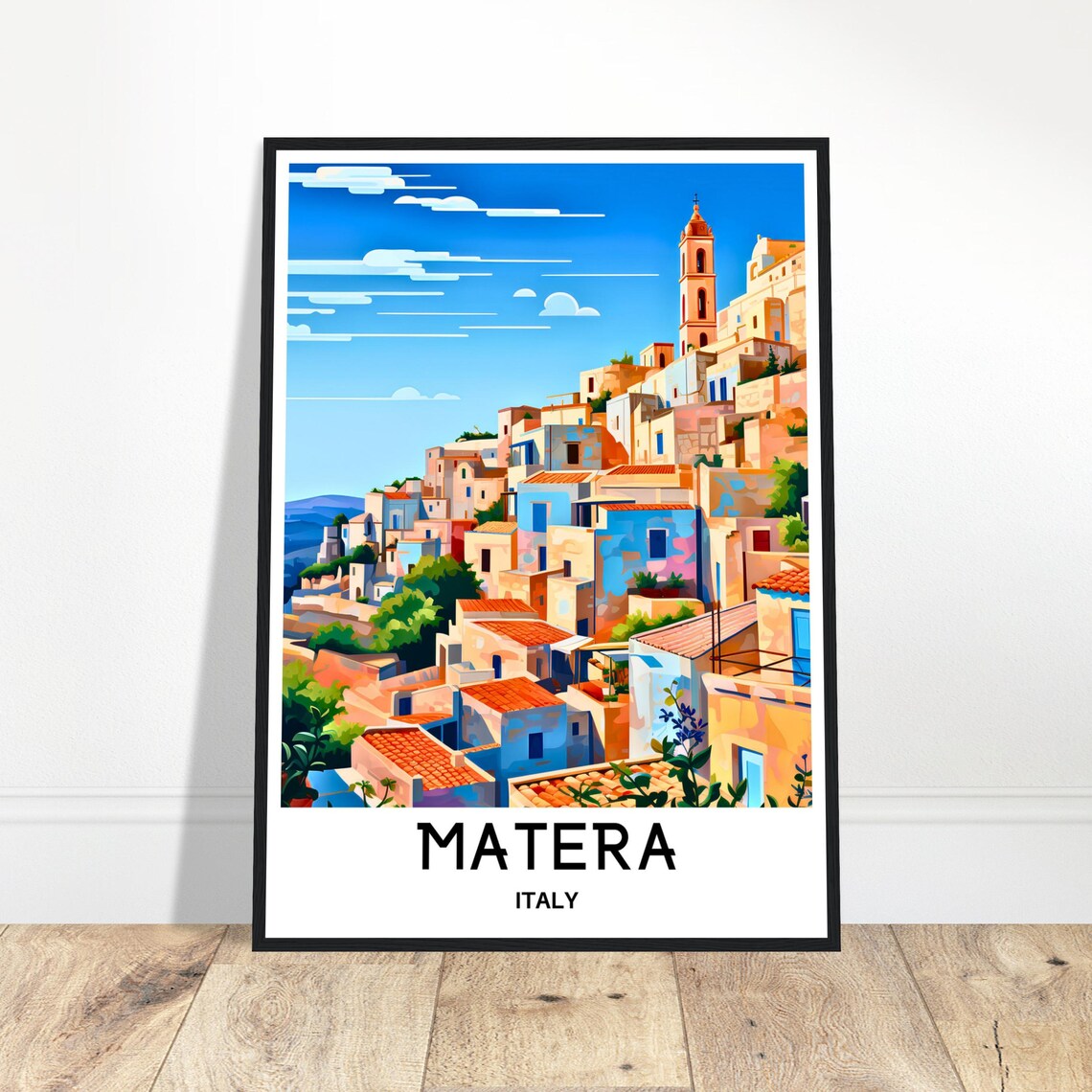 Matera Travel Poster, Italian City Illustration