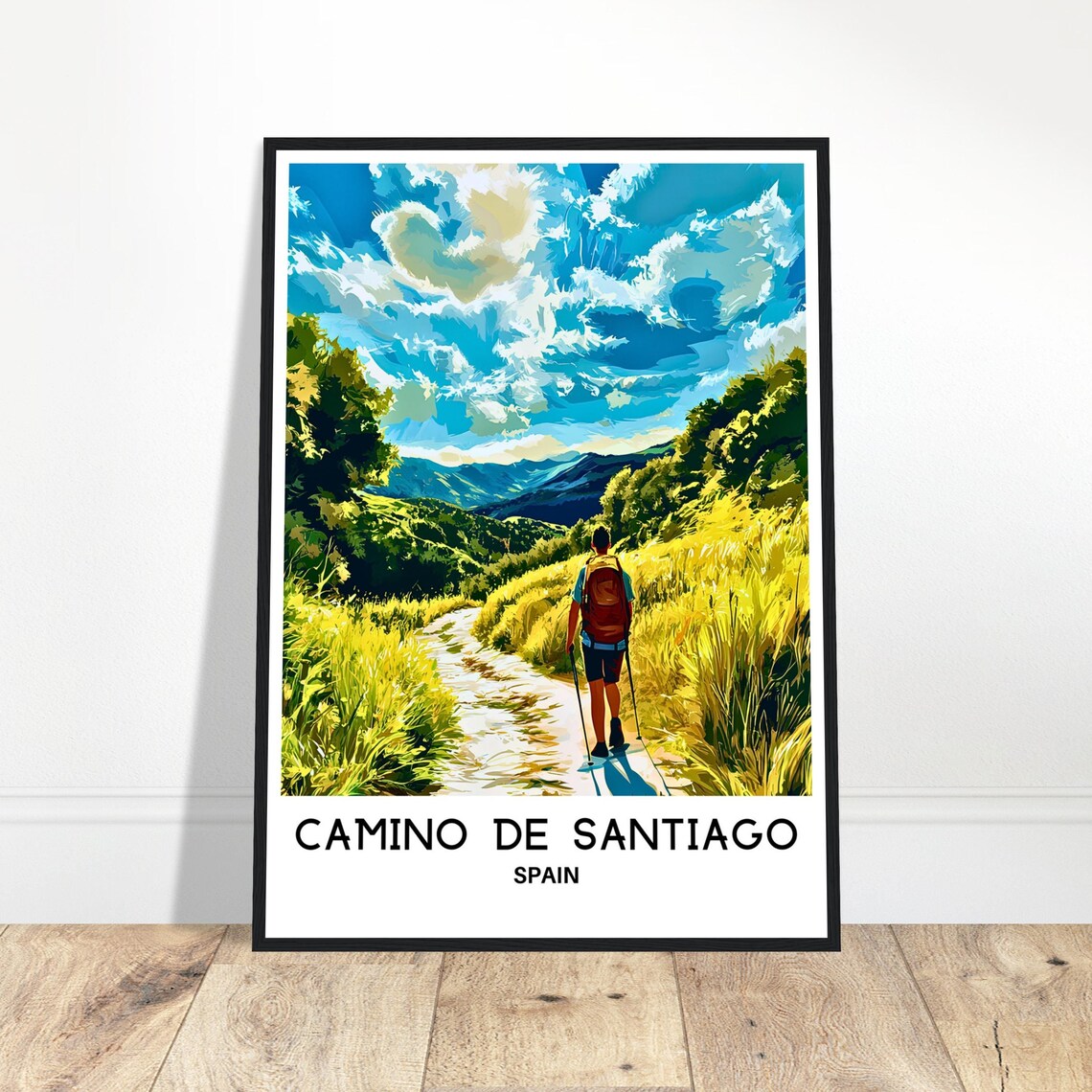 Camino De Santiago Spain Hiker Green Valley Trail Travel Poster