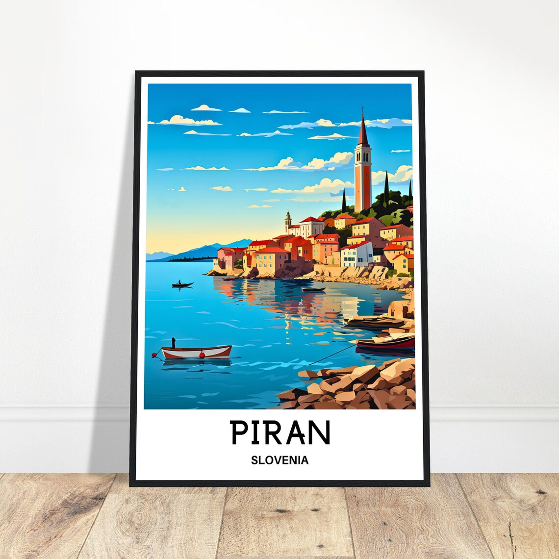 Piran Travel Poster, Slovenian Town Illustration