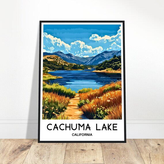 Cachuma Lake Travel Print Poster Art Lover Gift Wall Hanging Home Decor Illustration