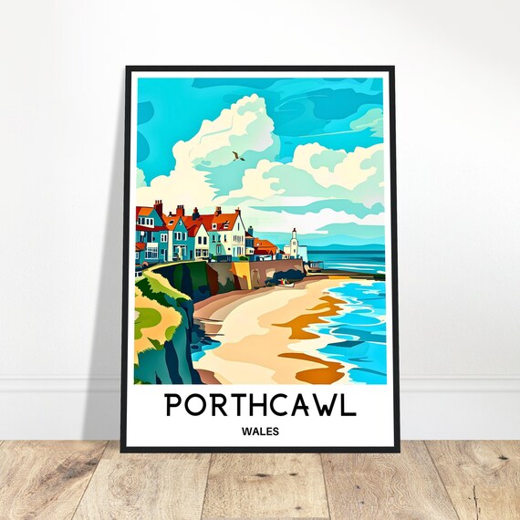 Porthcawl Travel Print Poster Welsh Art Wales Lover Gift Wall Hanging Town Illustration Home Office Decor